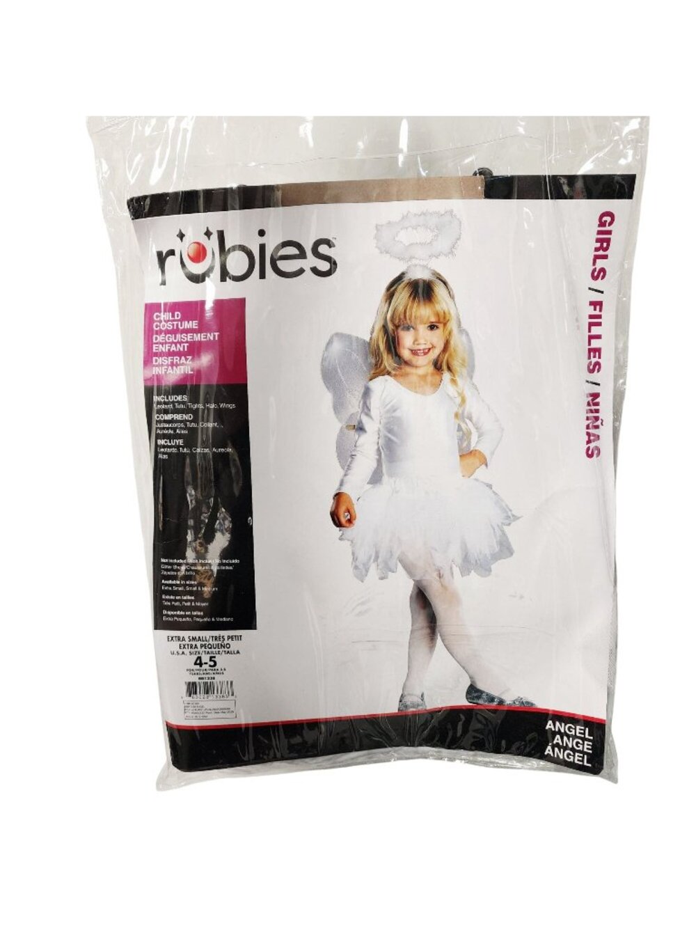 Angel Costume For Girls Includes Leotard Tutu Tights Halo & Wings Size 4-5